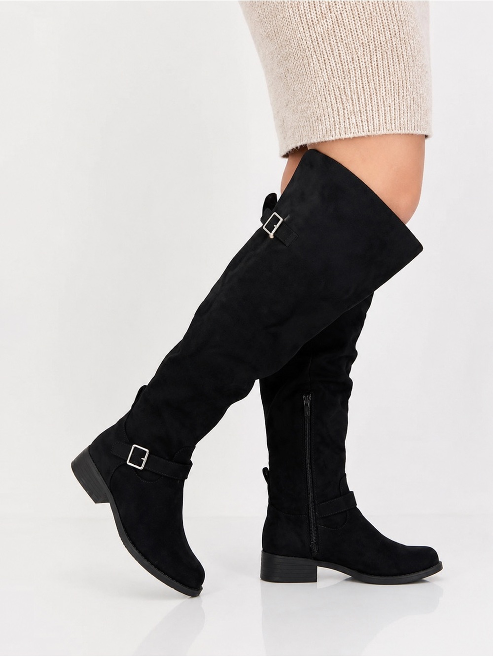 Sun + Stone Black Over-the-Knee Buckle Boots